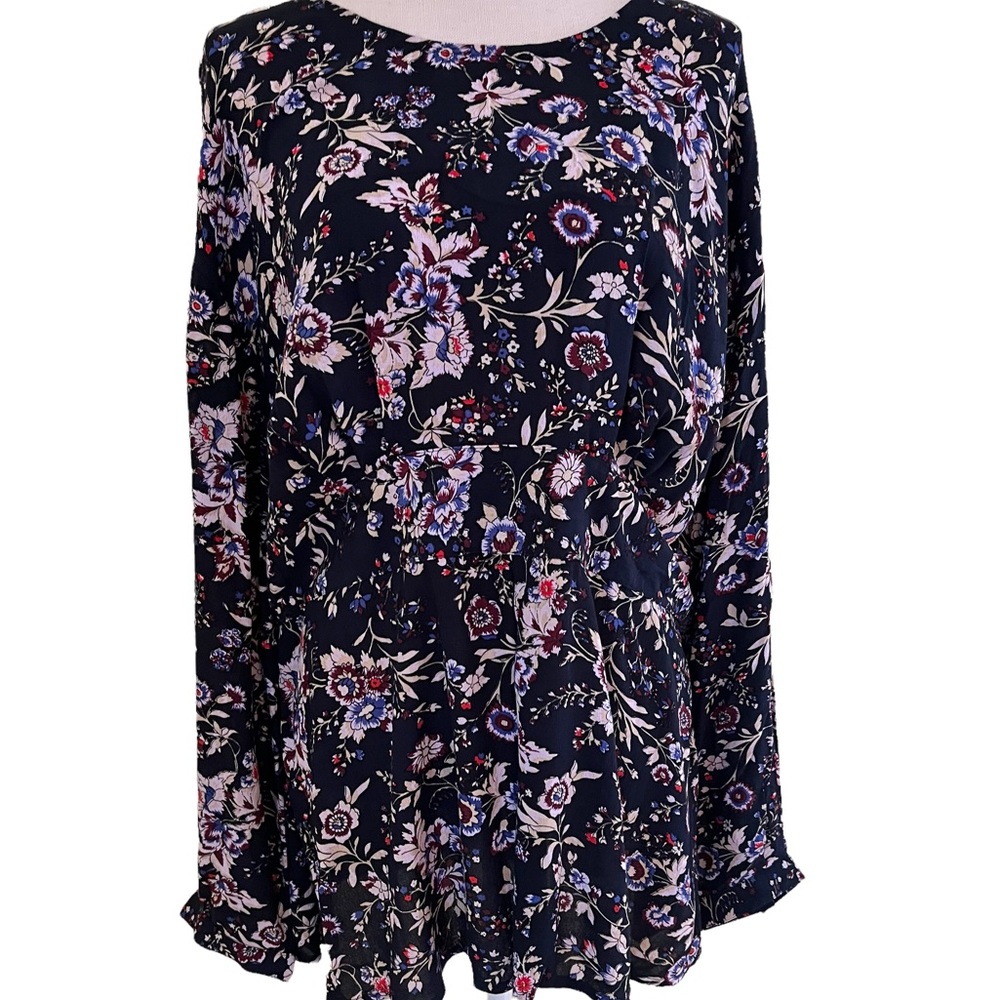 Lane Bryant Floral Waisted Long Sleeve Blouse 18